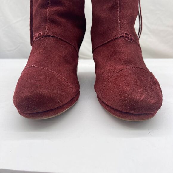 Toms Maroon Suede Desert Side Zipper Wedges Booties Women's Size 7.5 - Picture 4 of 10